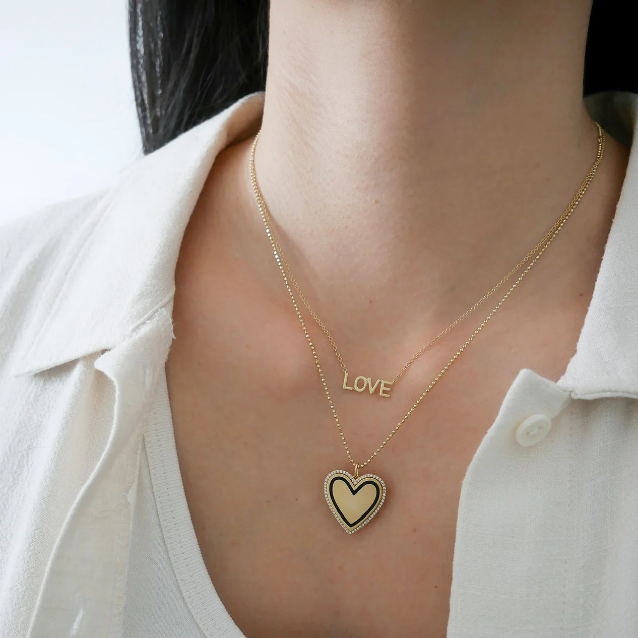 Diamond & Black Enamel Heart Necklace