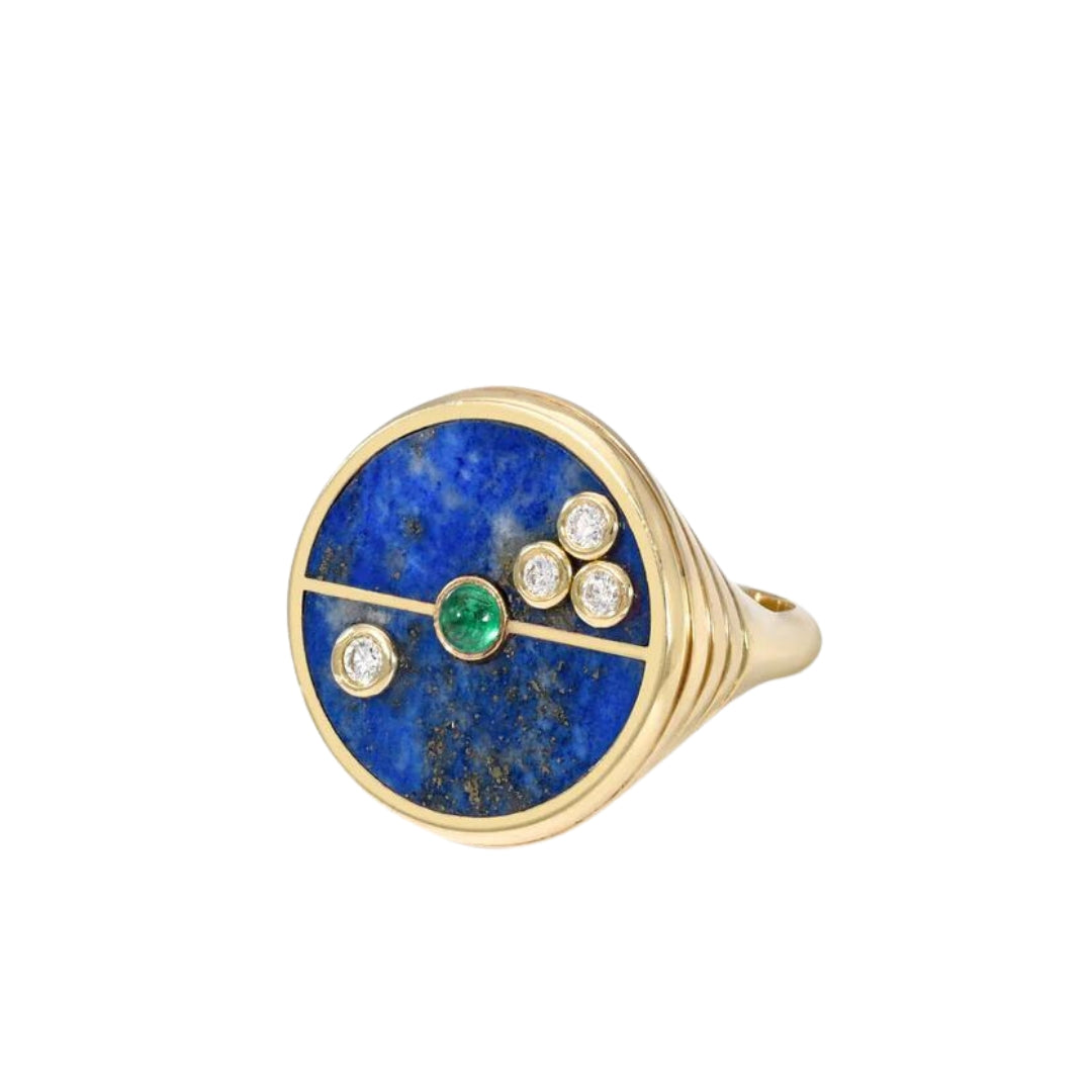 Lapis & Lotus Garnet Compass Signet Ring