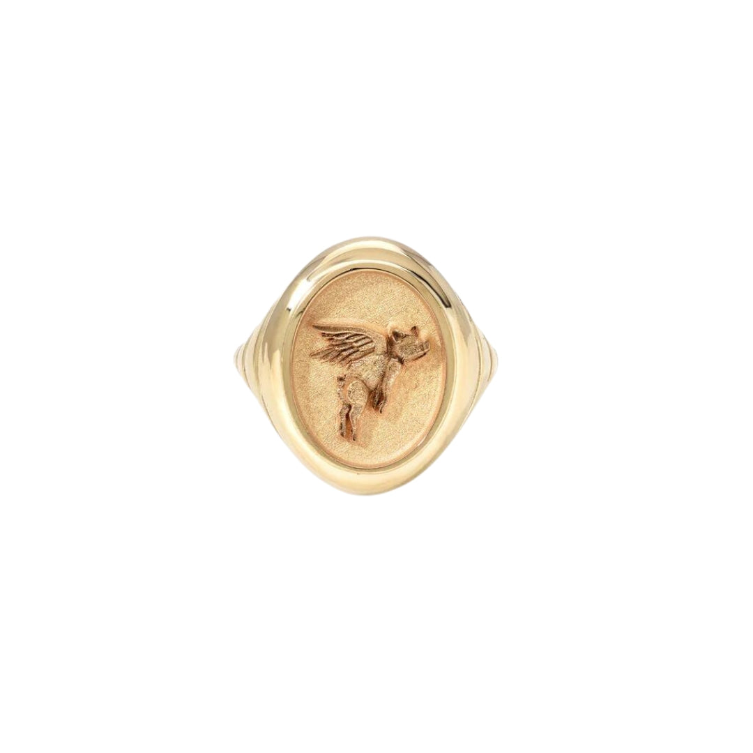 Grandfather Fantasy Flying Pig Signet Ring