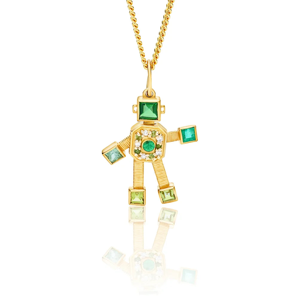 Verde Heart Van Robot Mini Pendant Multi Precious Stones
