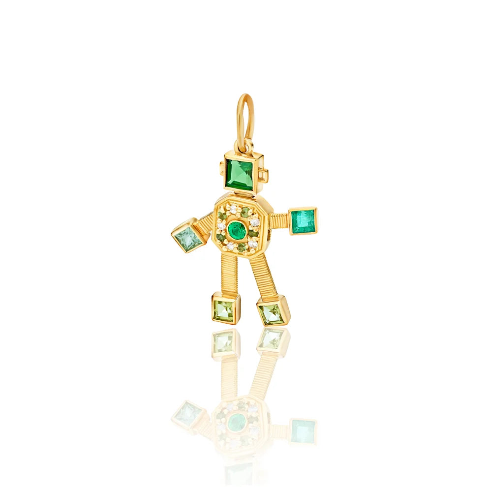 Verde Heart Van Robot Mini Pendant Multi Precious Stones