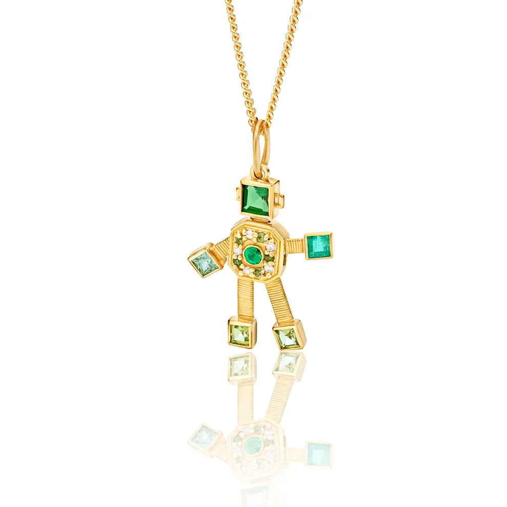 Verde Heart Van Robot Mini Pendant Multi Precious Stones