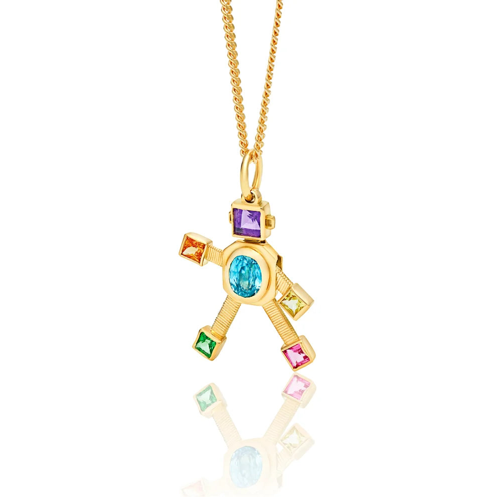 Vita Heart Van Robot Mini Pendant Multi Precious Stones