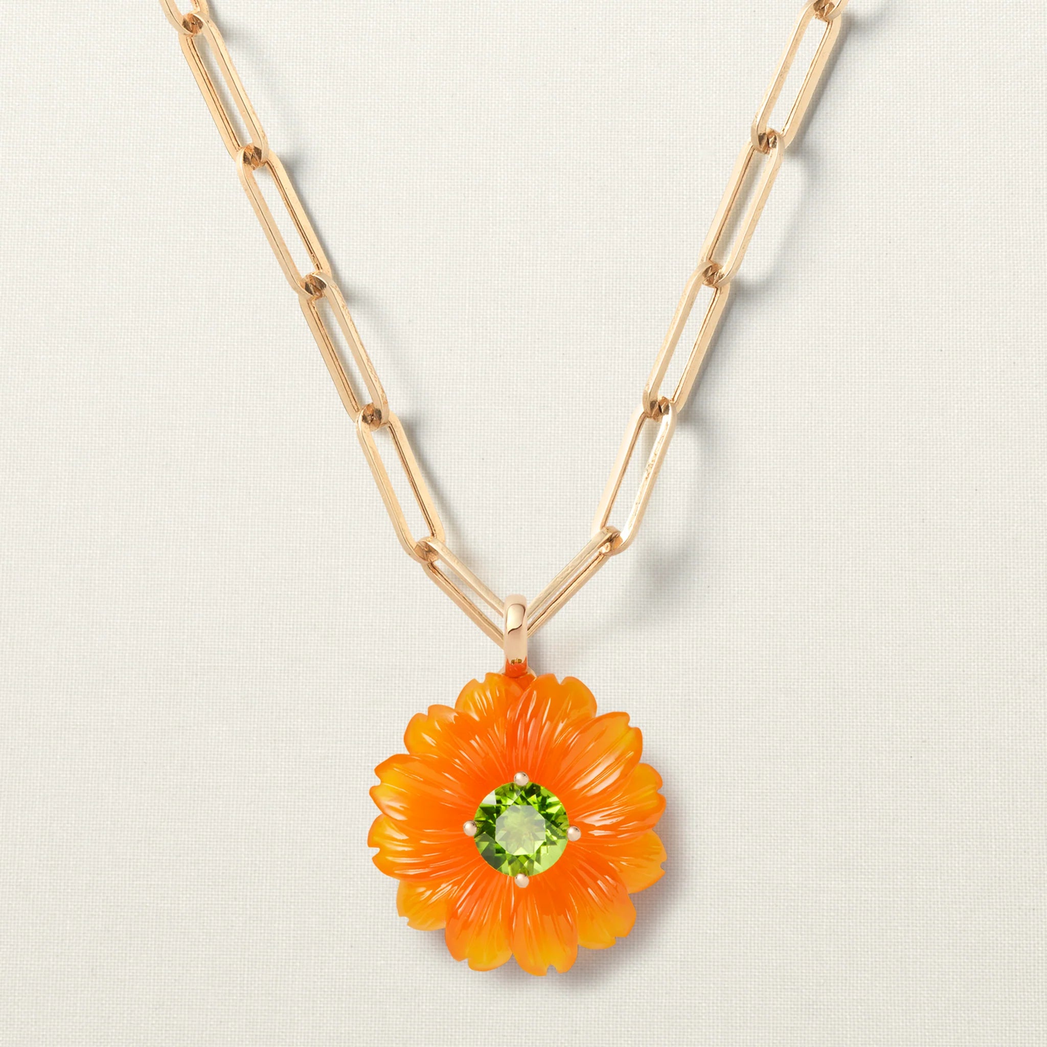 Wild Flower Pendant Big Carnelian Peridot