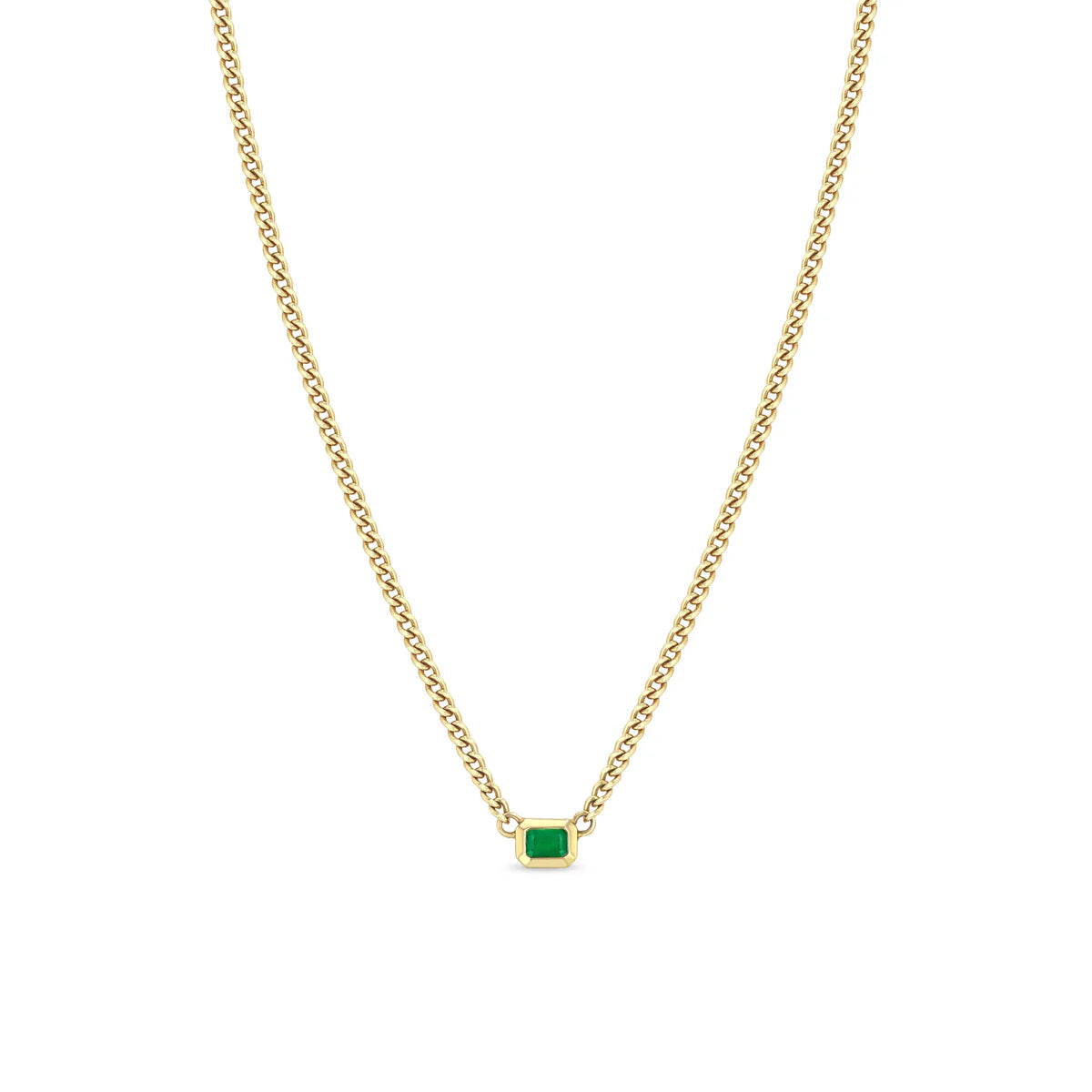 14k Emerald Cut Emerald Bezel XS Curb Chain Necklace