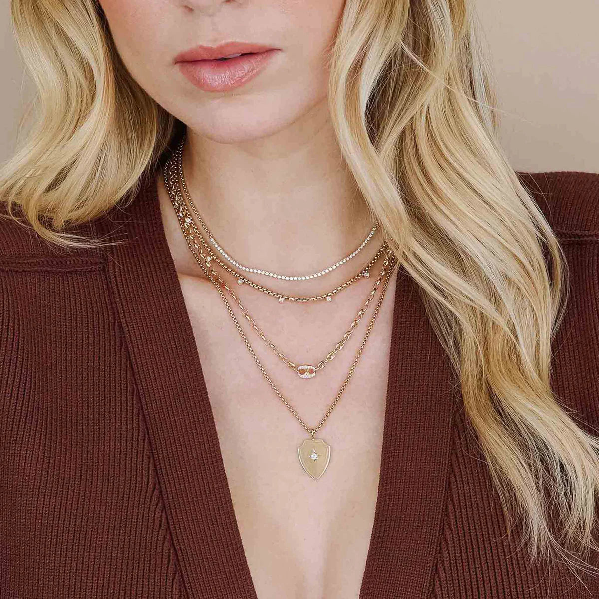 14k 9 Prong Diamond Medium Box Chain Necklace