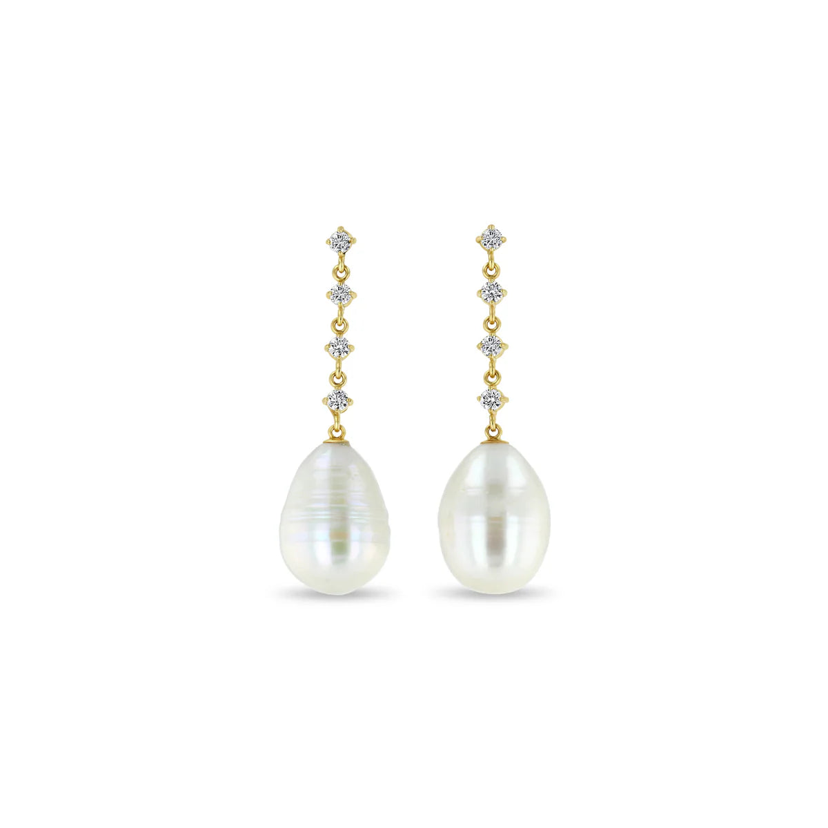 14k Linked Prong Diamond & Baroque Pearl Drop Earrings