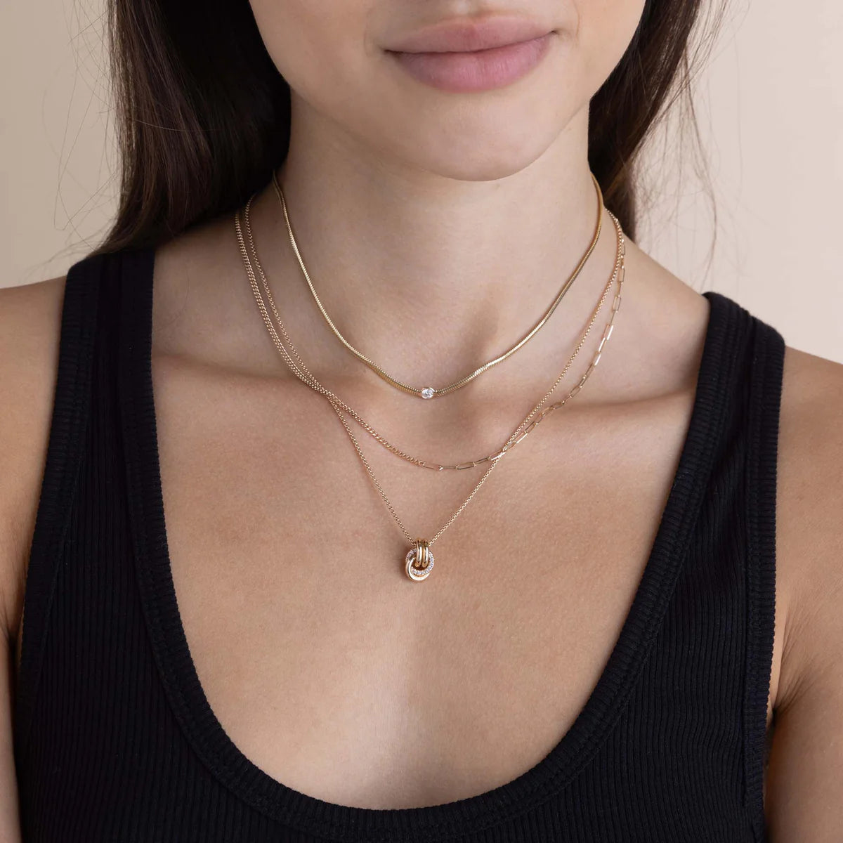 14k Large Floating Diamond Small Snake Chain Necklace