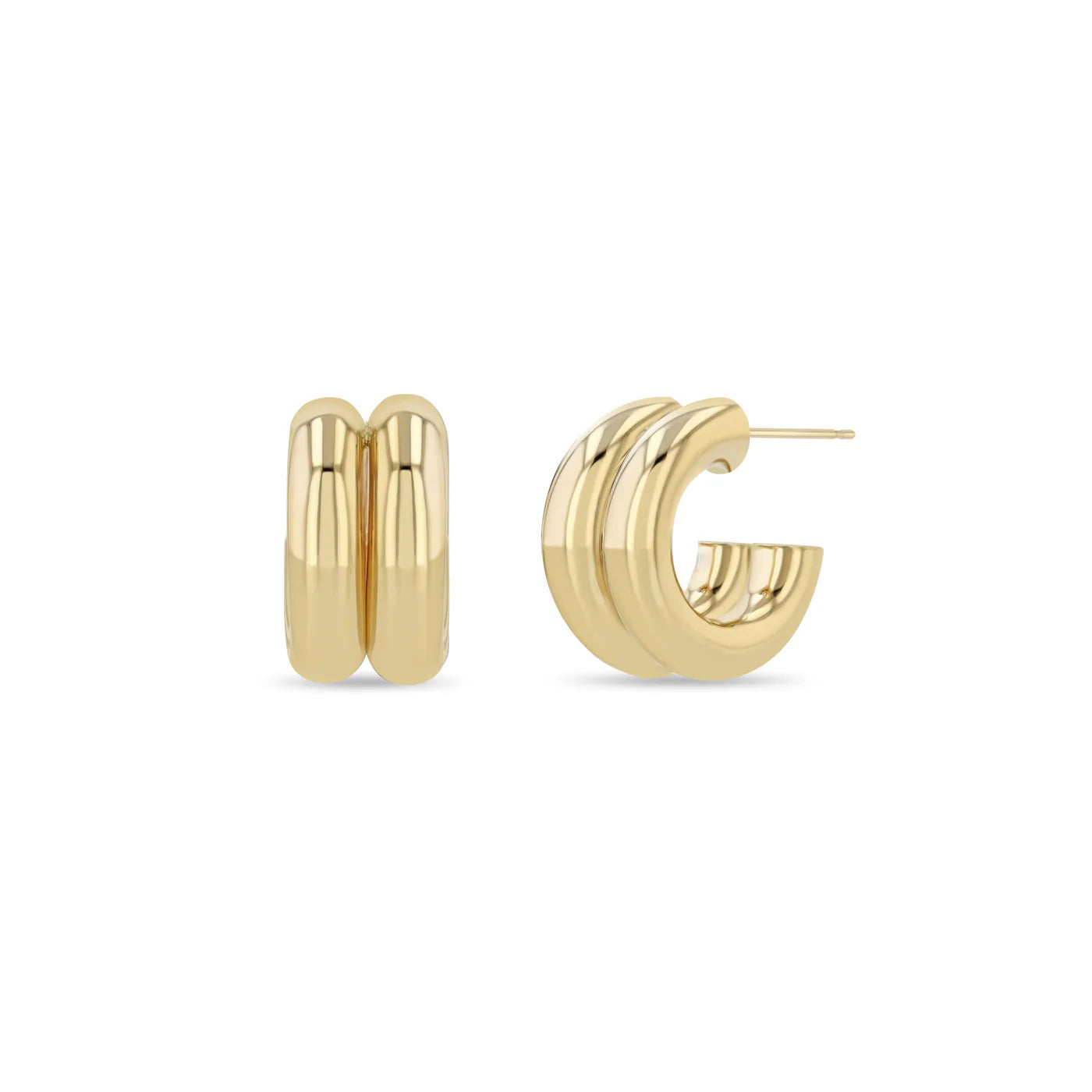 14k Gold Double Tube Huggie Hoops