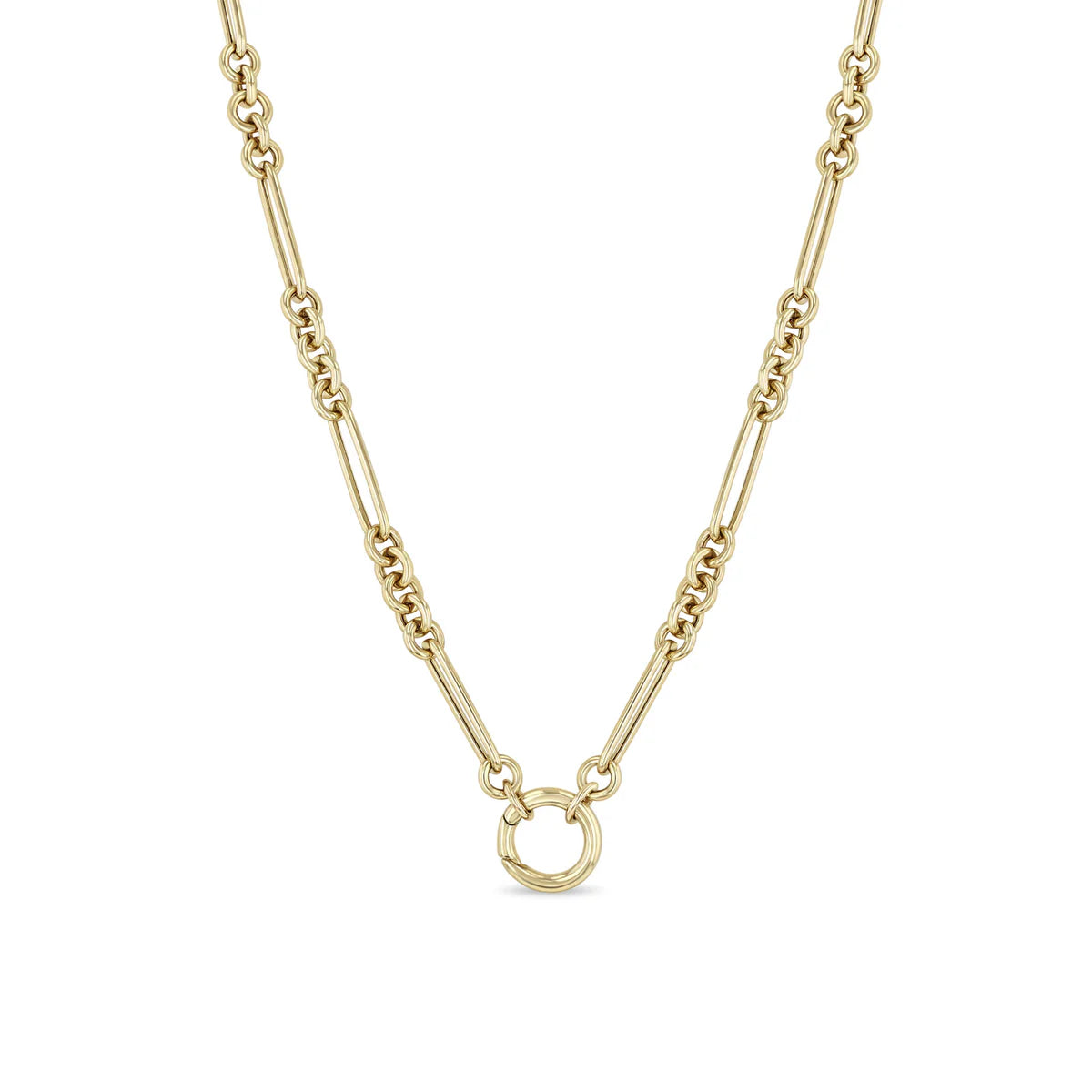 14k Gold Large Paperclip Rolo Chain Round Enhancer Necklace