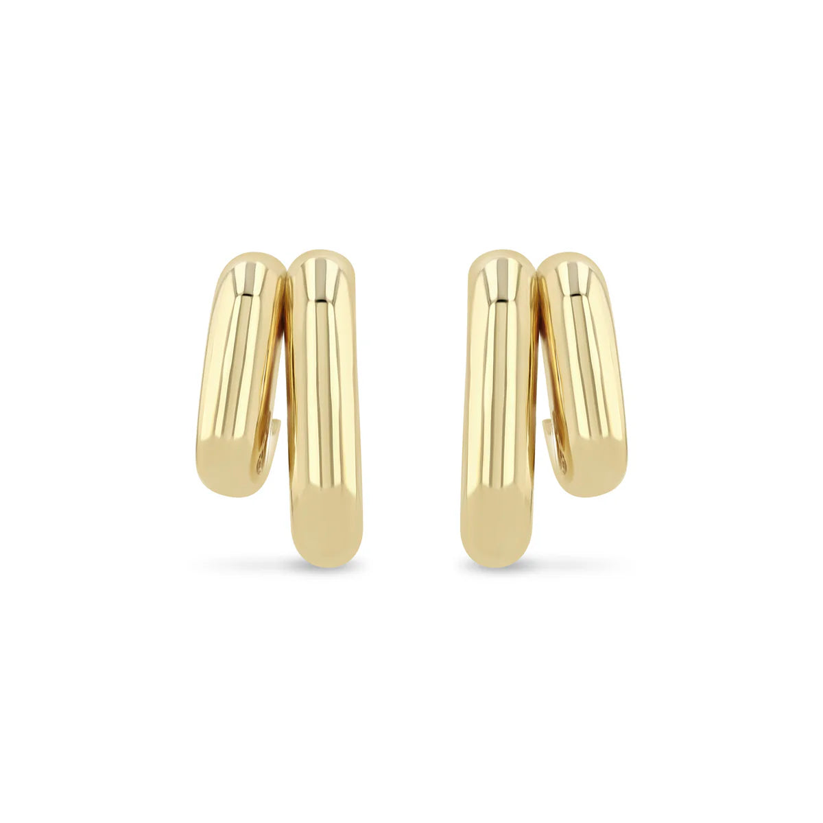 14k Mixed Double Tube Split Oval Hoops