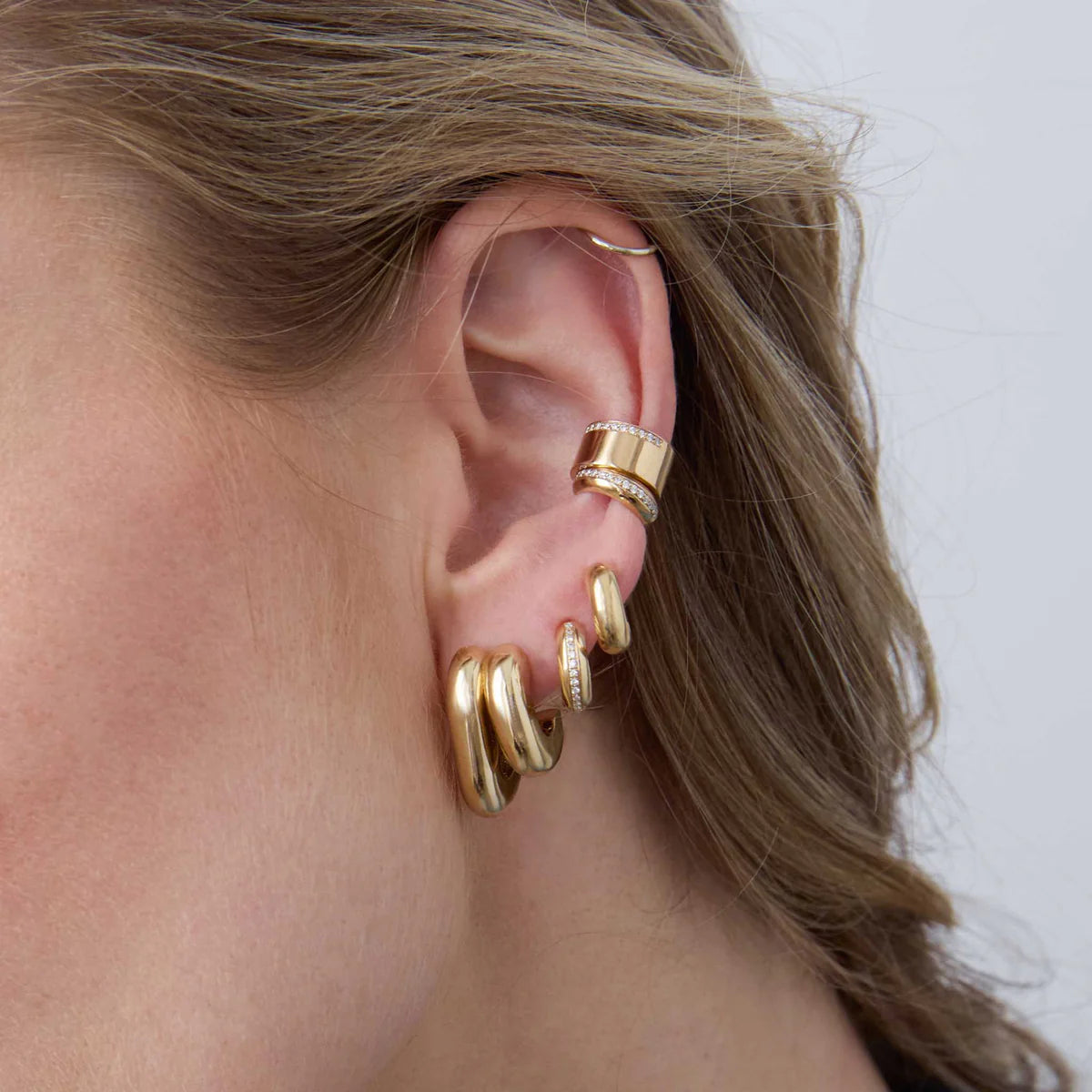 14k Mixed Double Tube Split Oval Hoops
