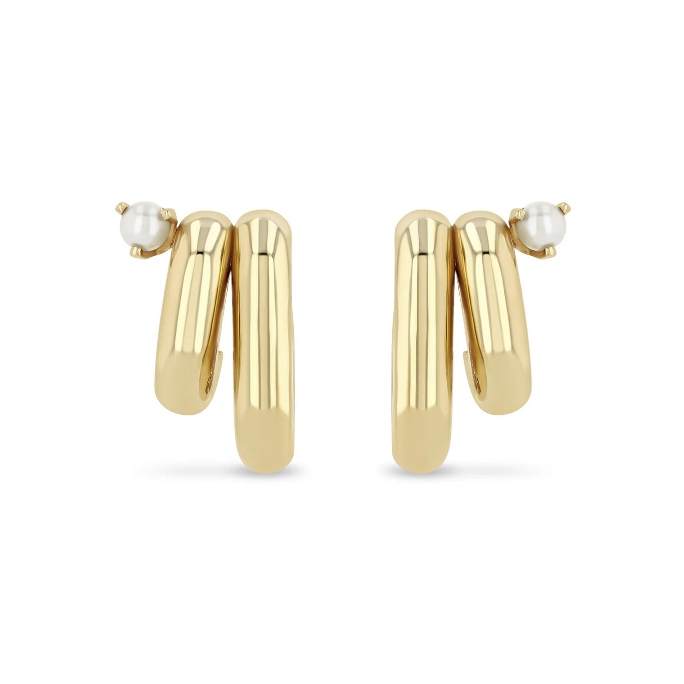 14k Pearl Mixed Double Tube Split Oval Hoops