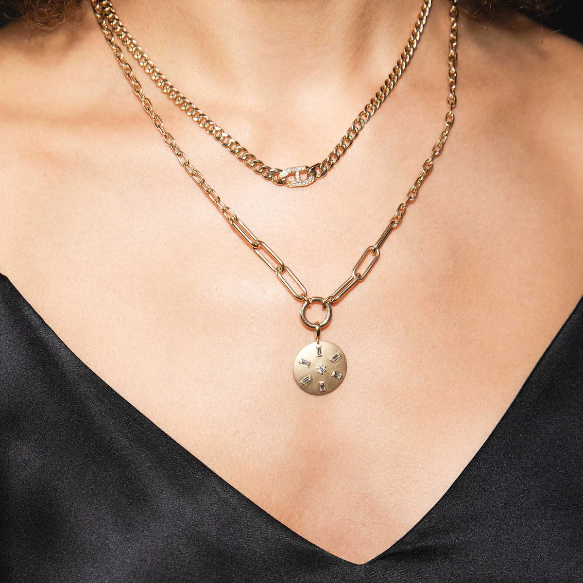 14k Pavé Diamond Mariner Link Medium Curb Chain Necklace