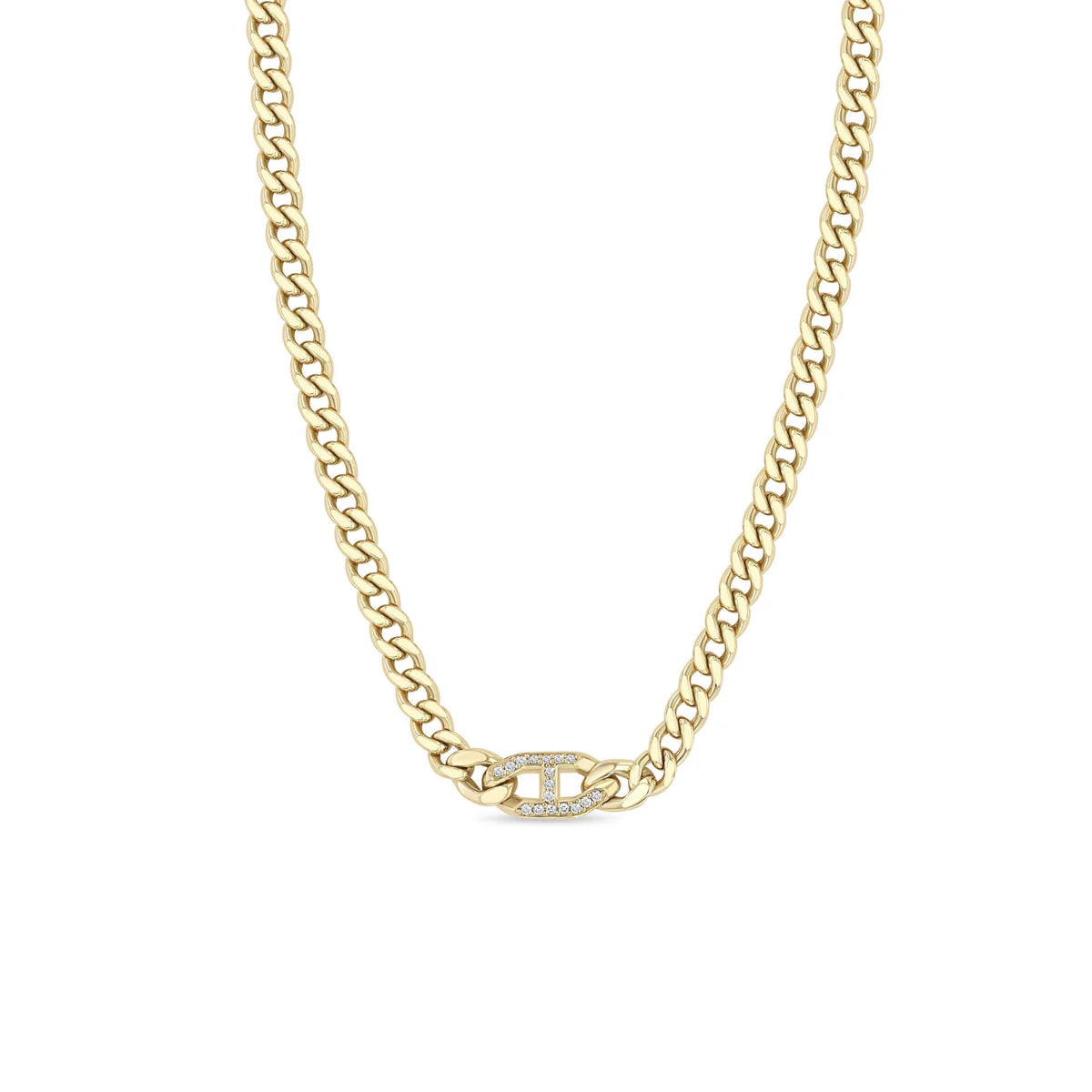 14k Pavé Diamond Mariner Link Medium Curb Chain Necklace