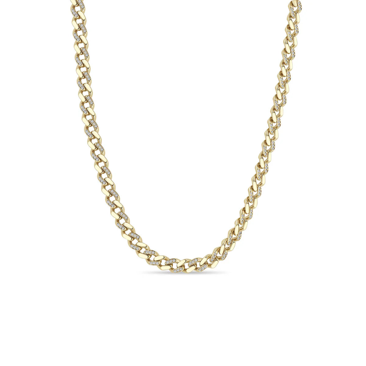 14k Gold & Alternating Pavé Diamond Medium Curb Chain Necklace