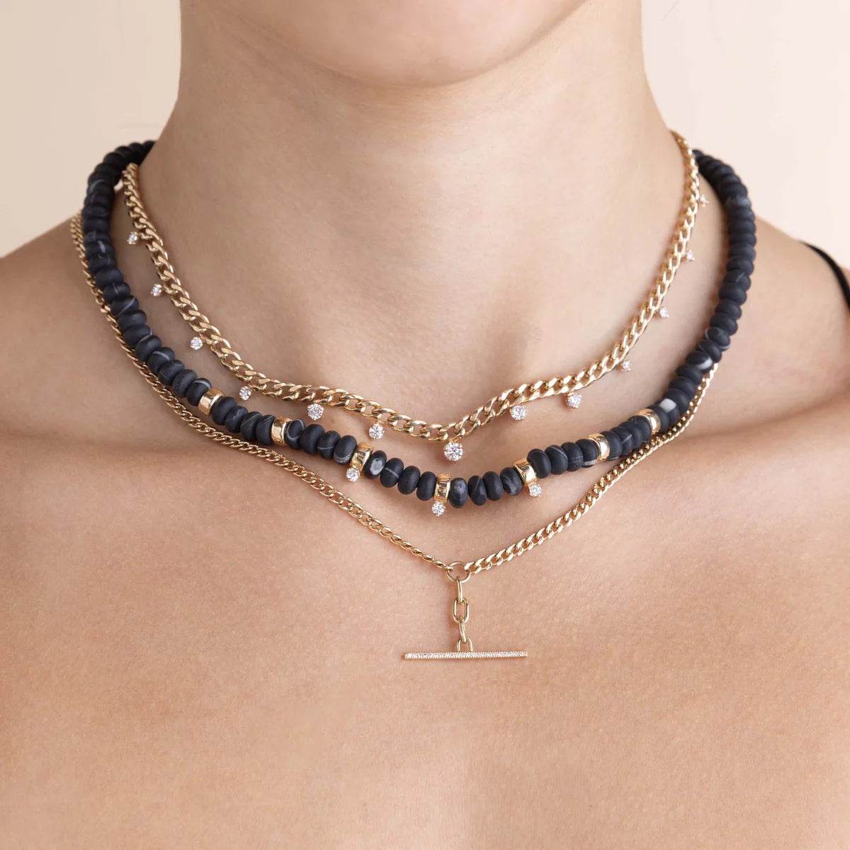14k Graduated Prong Diamonds Medium Curb Chain Necklace