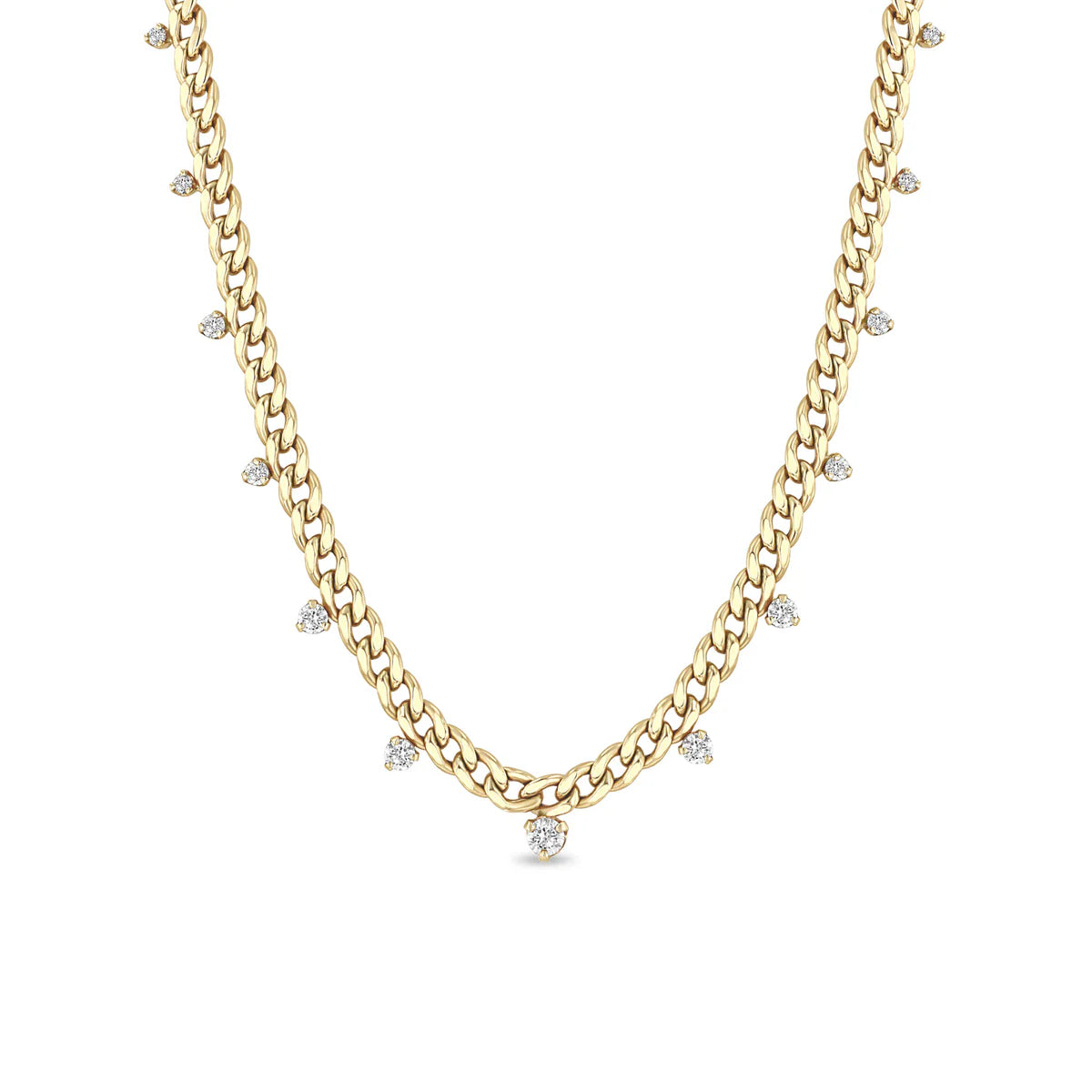 14k Graduated Prong Diamonds Medium Curb Chain Necklace