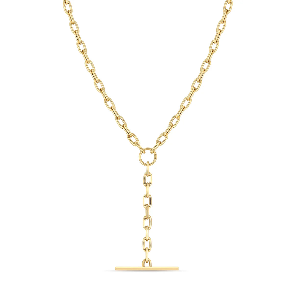 14k Gold Medium Square Oval Link Faux Toggle Lariat Necklace