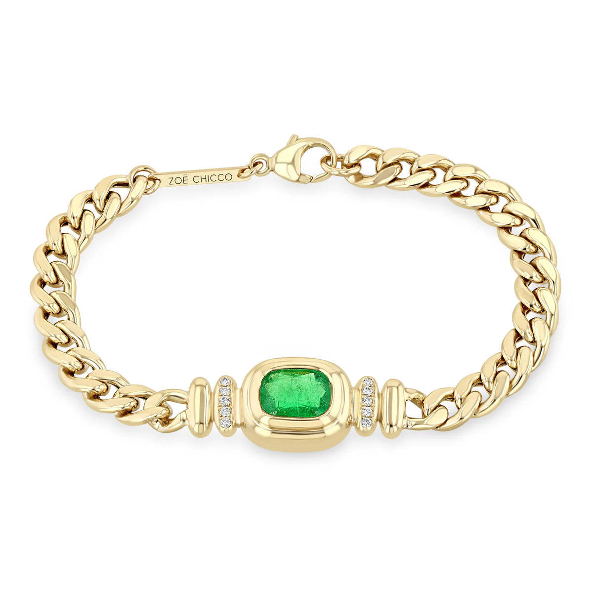 3.02 ctw Radiant Emerald Bezel Curb Chain Bracelet