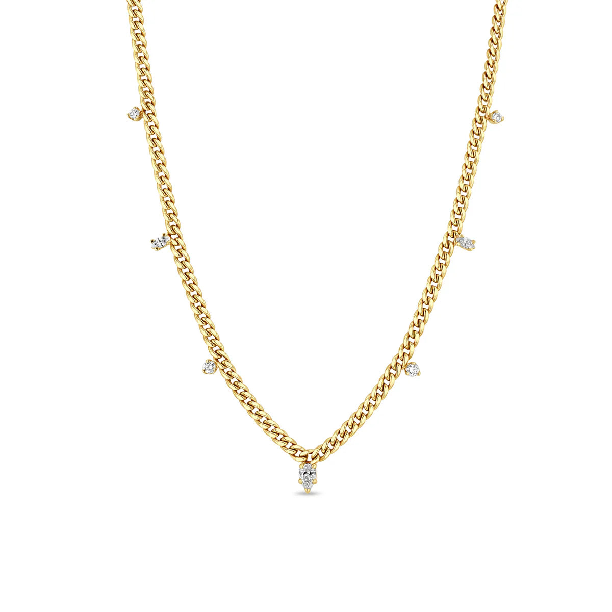 14k Mixed Cut Diamond Small Curb Chain Necklace