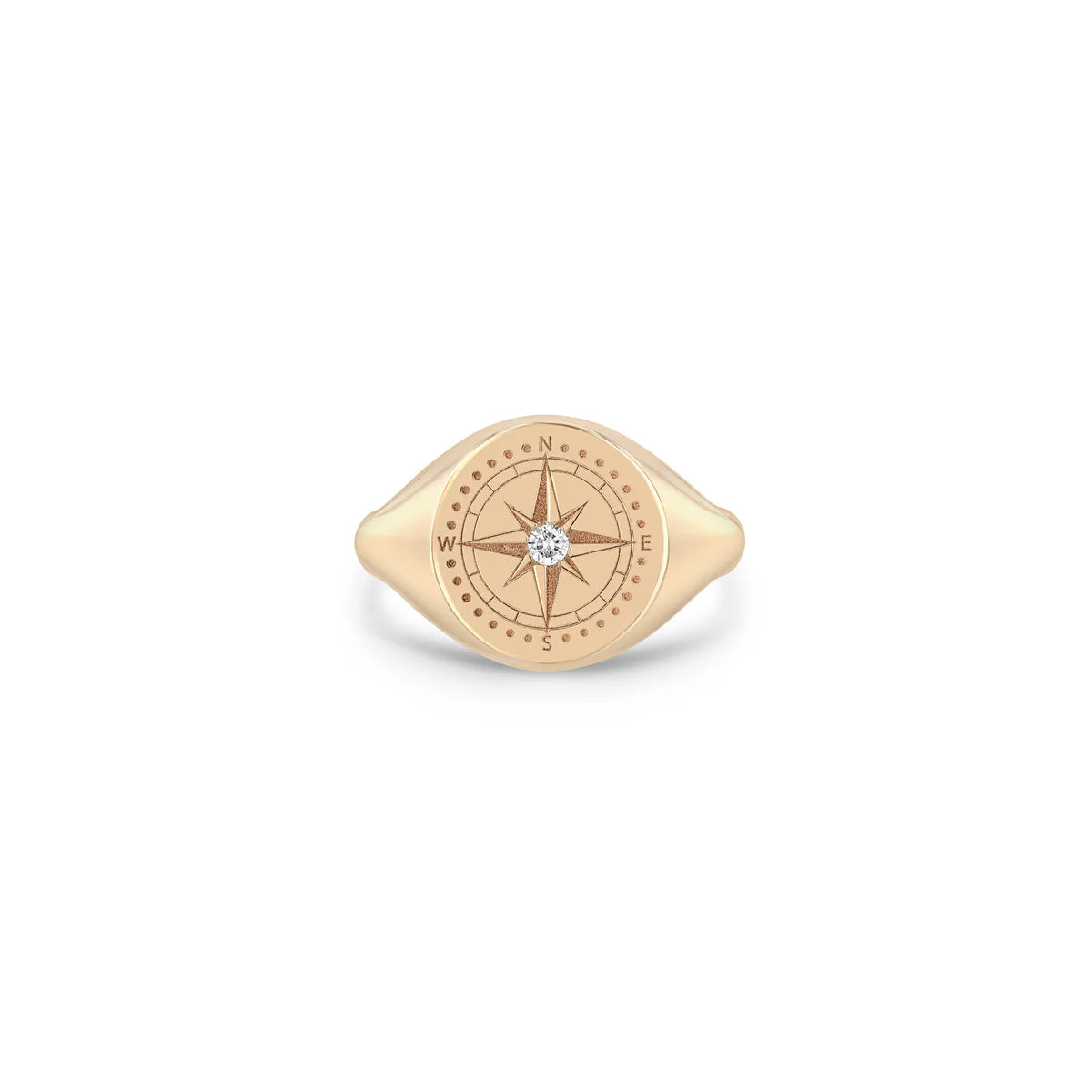 14k Diamond Compass Signet Ring