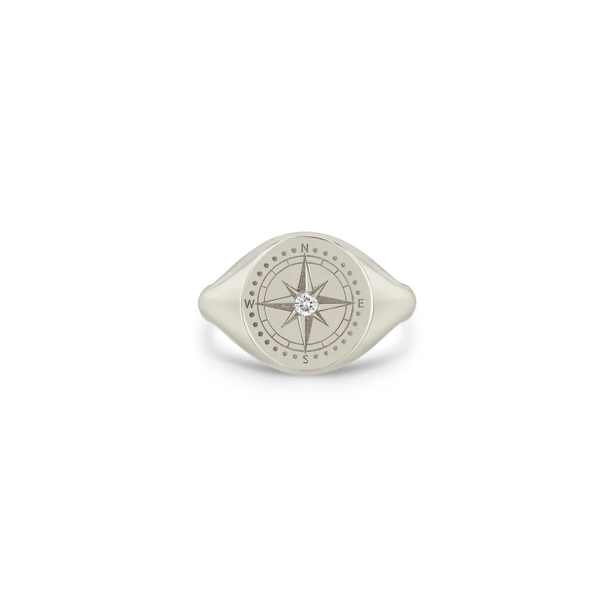 14k Diamond Compass Signet Ring