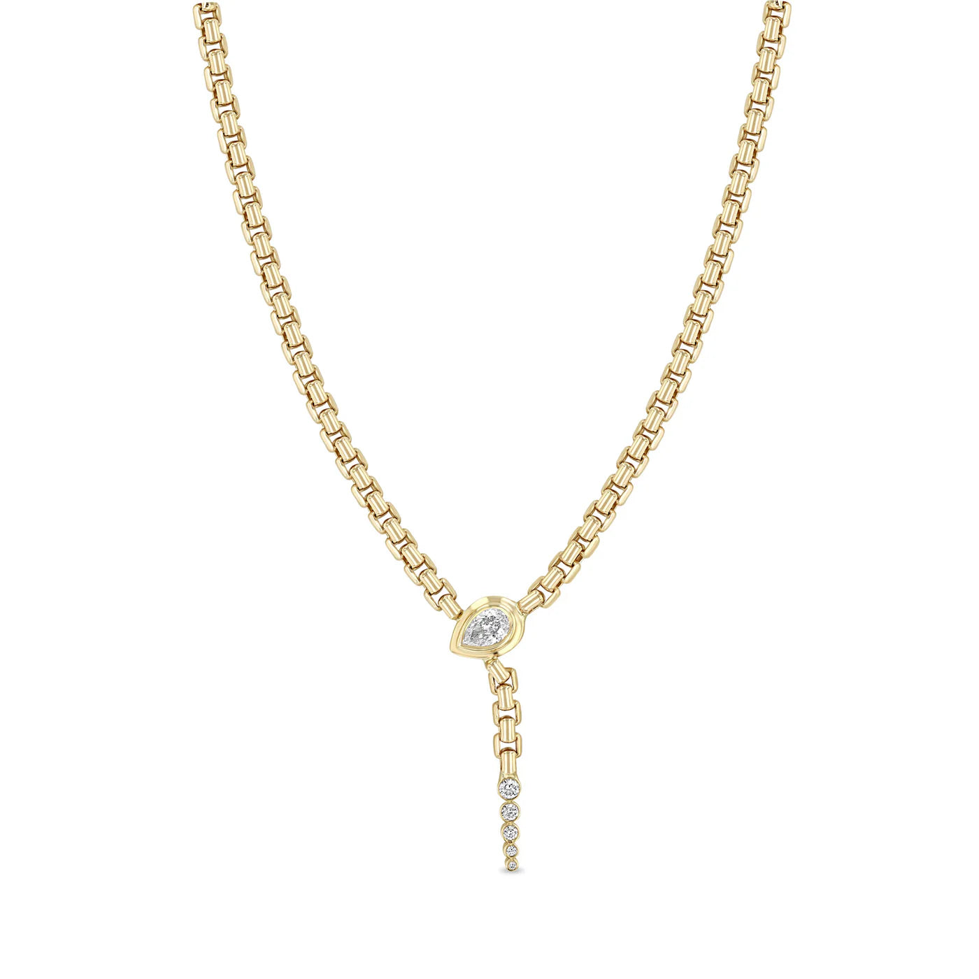 14k Pear Diamond Serpent Box Chain Necklace