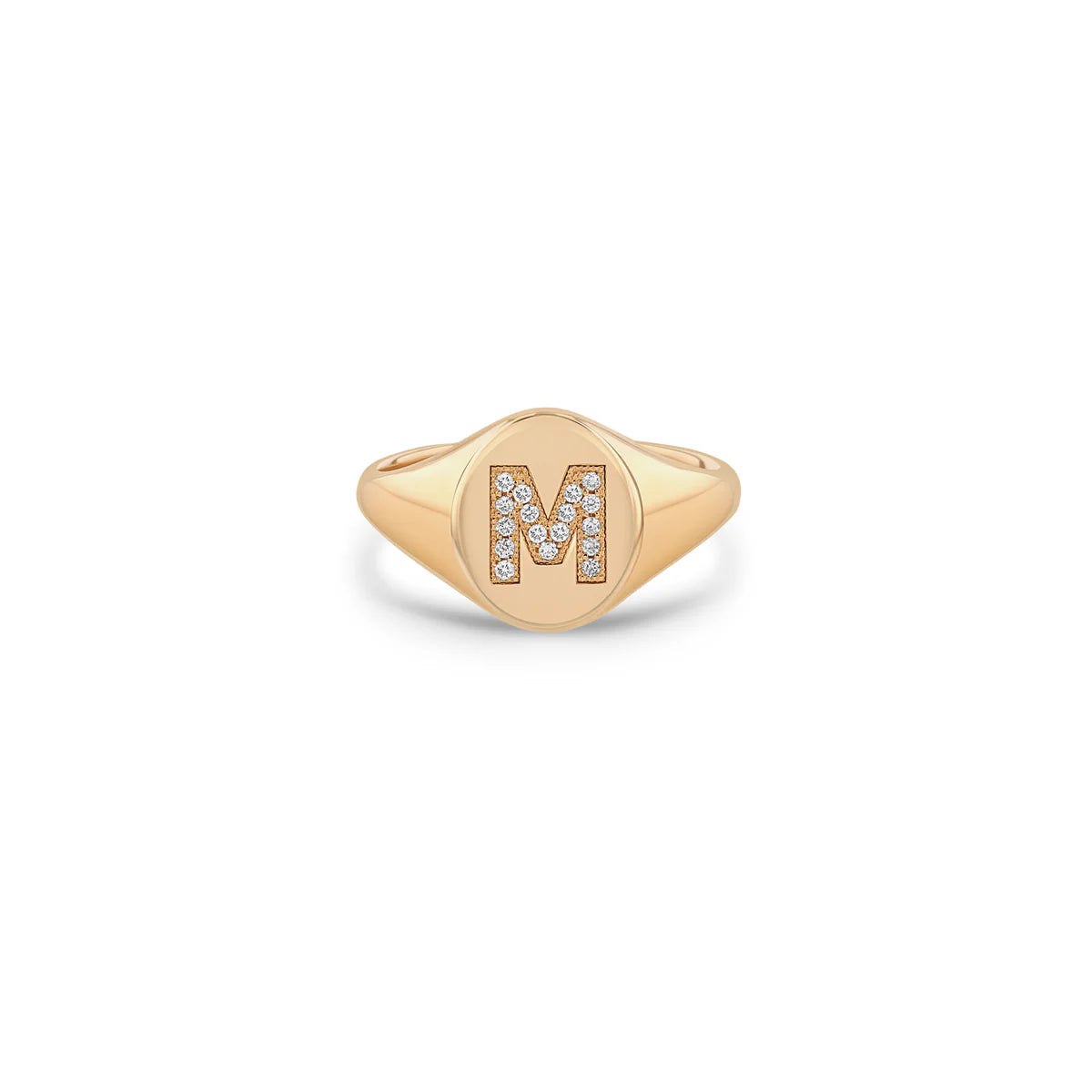 14k Pavé Diamond Initial Oval Signet Ring