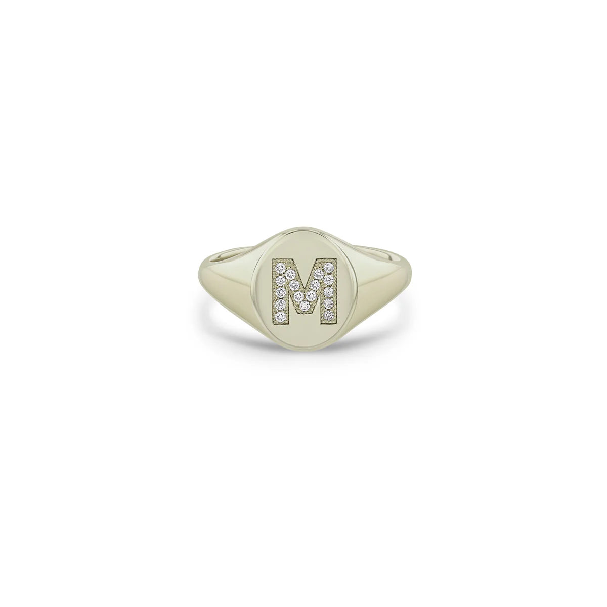 14k Pavé Diamond Initial Oval Signet Ring