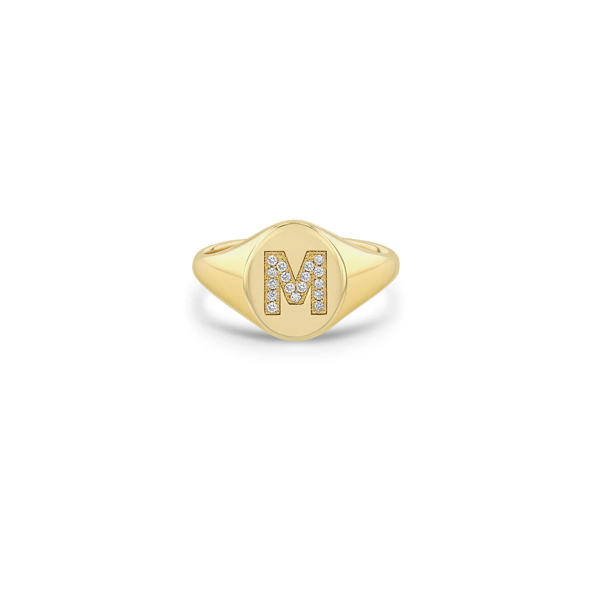 14k Pavé Diamond Initial Oval Signet Ring