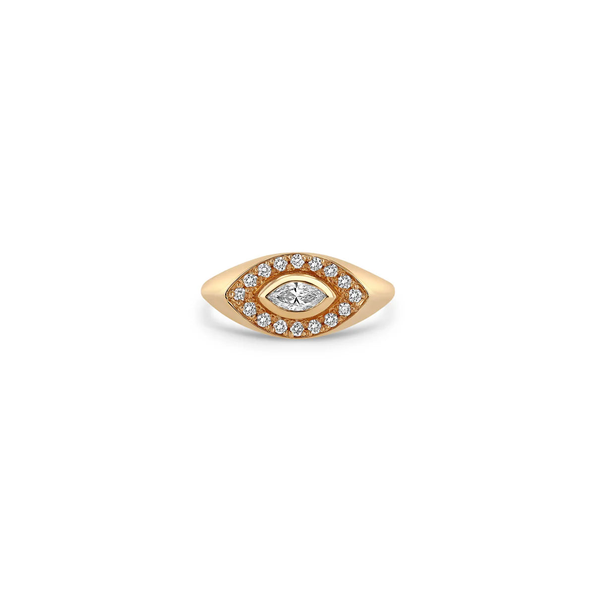 14k Marquise Diamond Halo Signet Ring