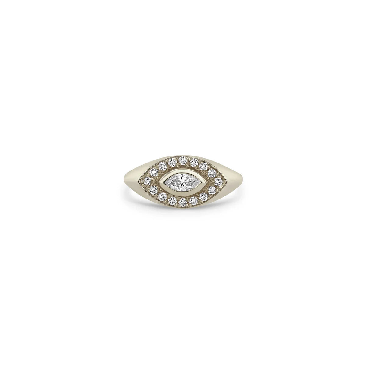 14k Marquise Diamond Halo Signet Ring