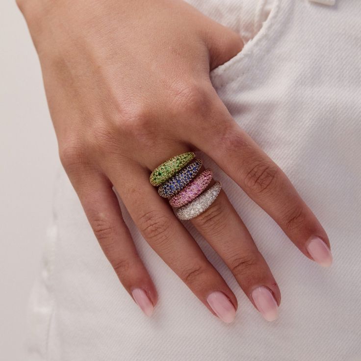 Diamond Crescent Domed Ring