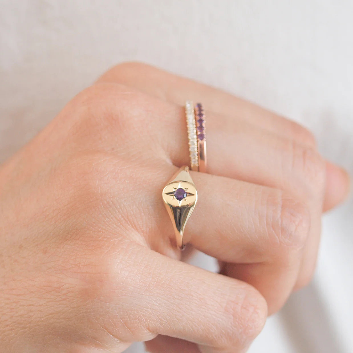 Amethyst North Star Signet Ring