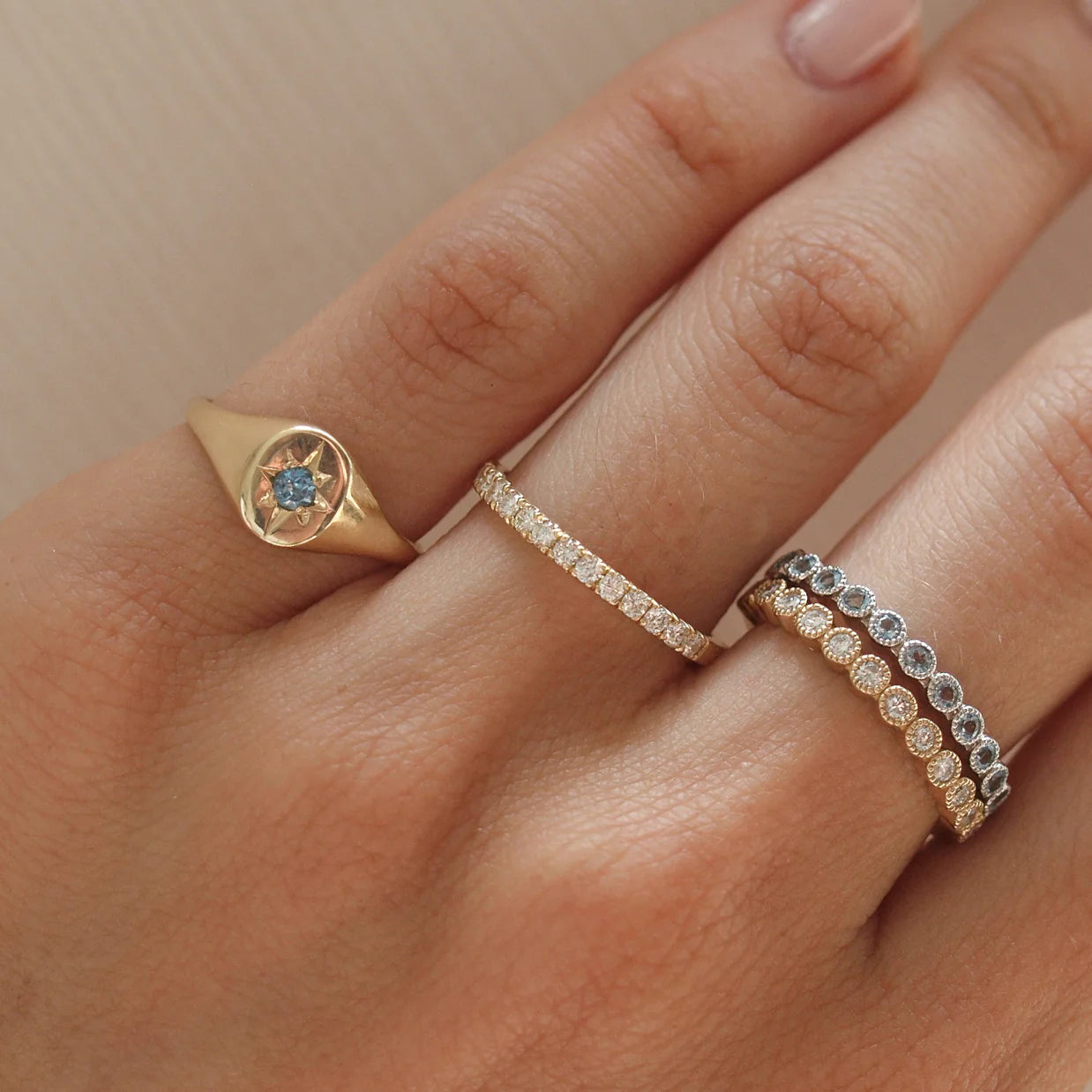 Aquamarine North Star Signet Ring