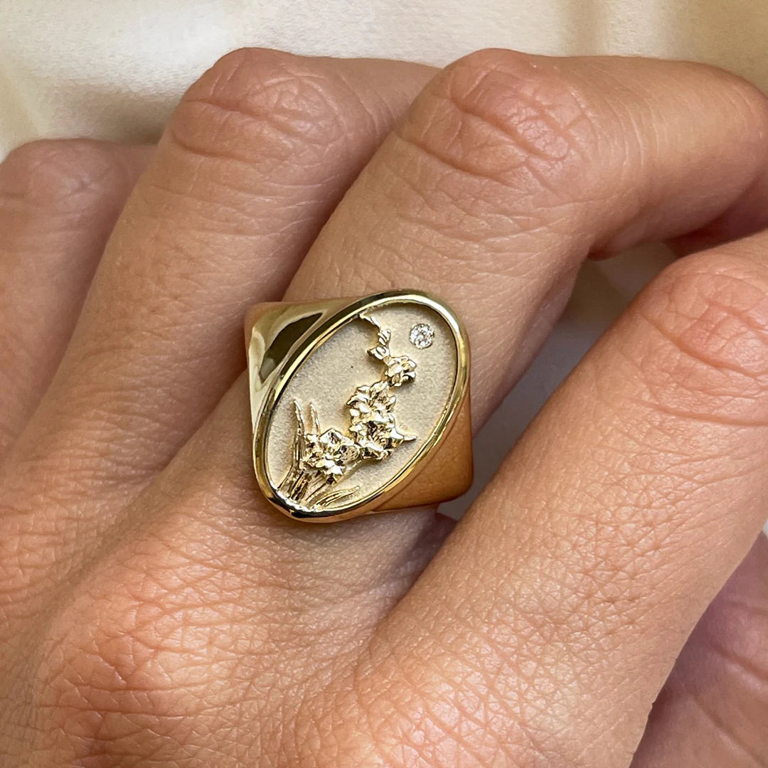 August Birth Flower Signet Ring