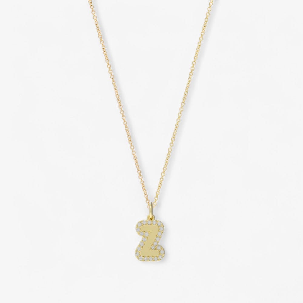 Large Bubble Initial Charm with Pave Outline Necklace