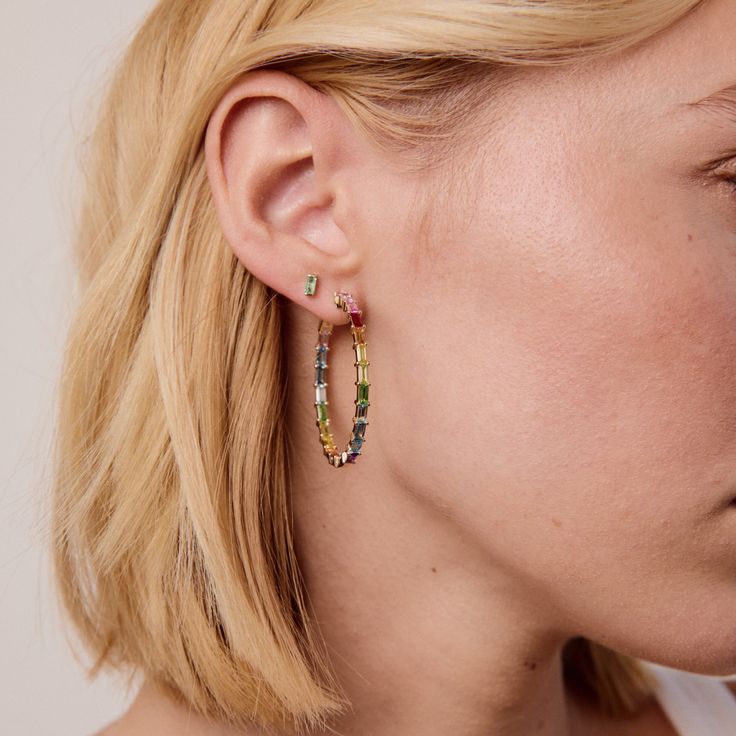Rainbow Baguette Hoops