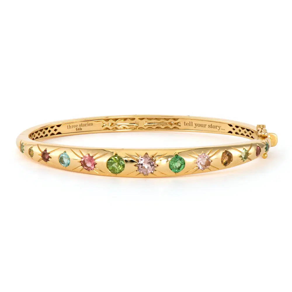 Starry Night Metal Set Tourmaline Graduated Engraved Bangle