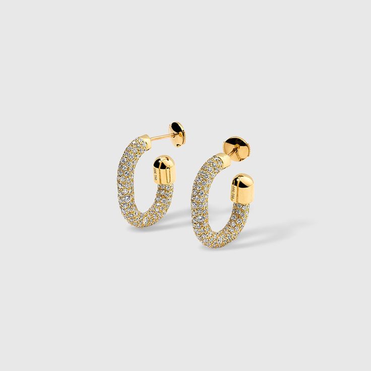 "Extrusion" Thin Small Diamond Pavé Hoop Earrings