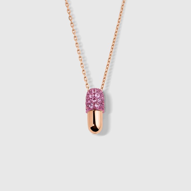 Pink Sapphire Pill Pendant in Rose Gold