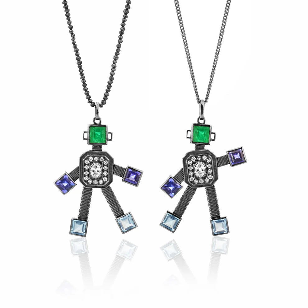 Darke Star Van Robot Maxi Black Pendant Diamond Multi Precious Stones