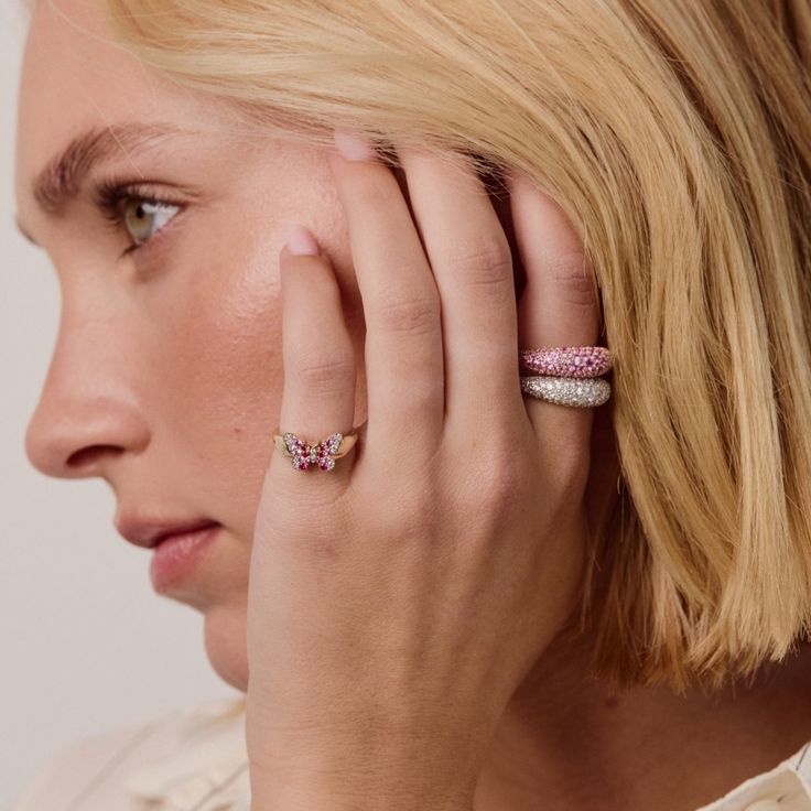 Pink Sapphire Crescent Domed Ring