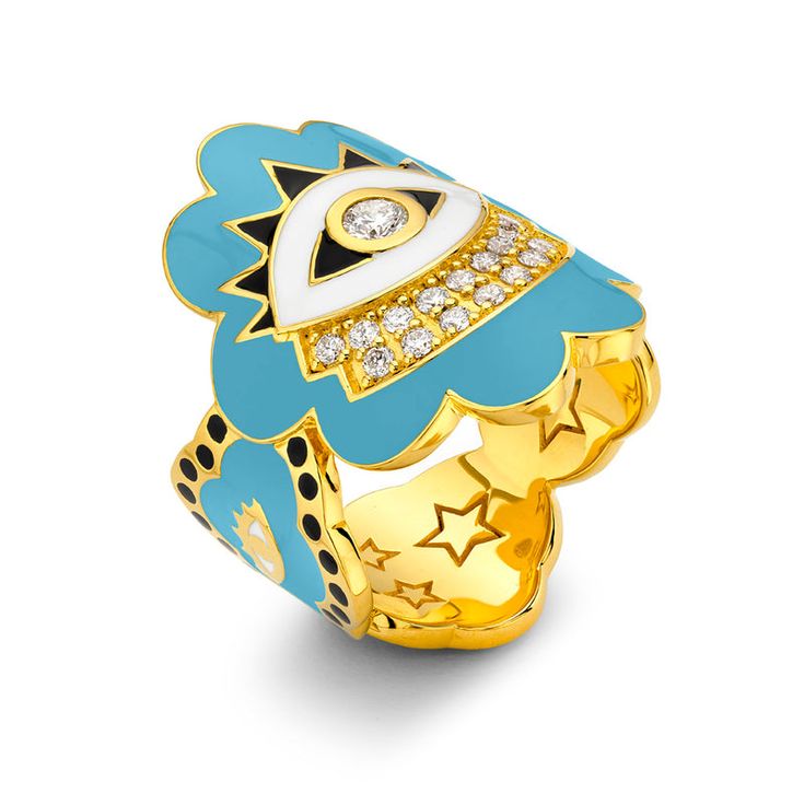 Sky Blue Enamel Evil Eye Wrap Ring