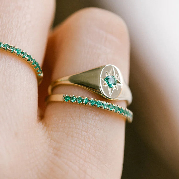 Emerald North Star Signet Ring