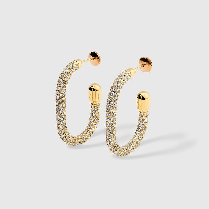 "Extrusion" Thin Large Diamond Pavé Hoop Earrings