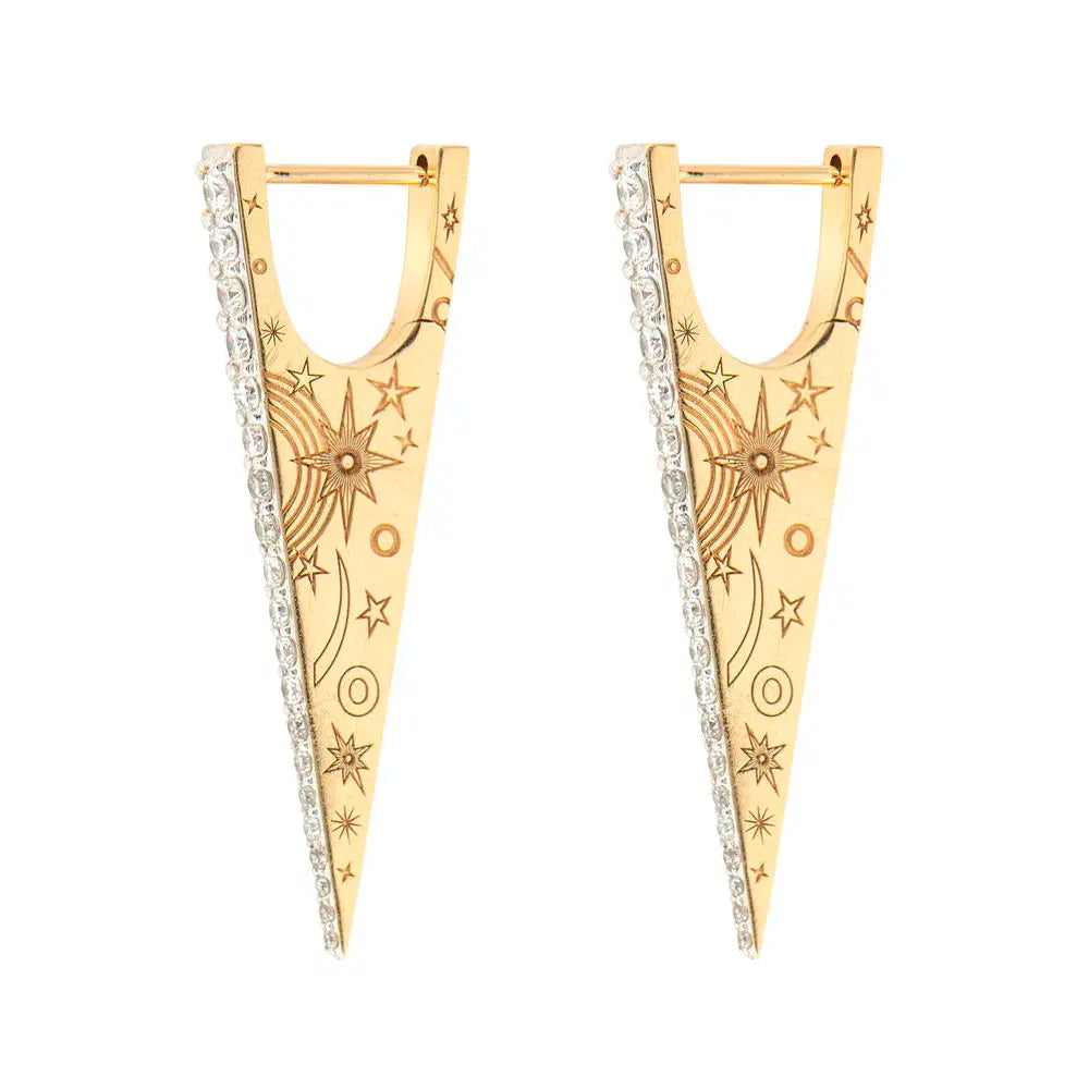 Elongated Diamond "V" Hoop Earrings