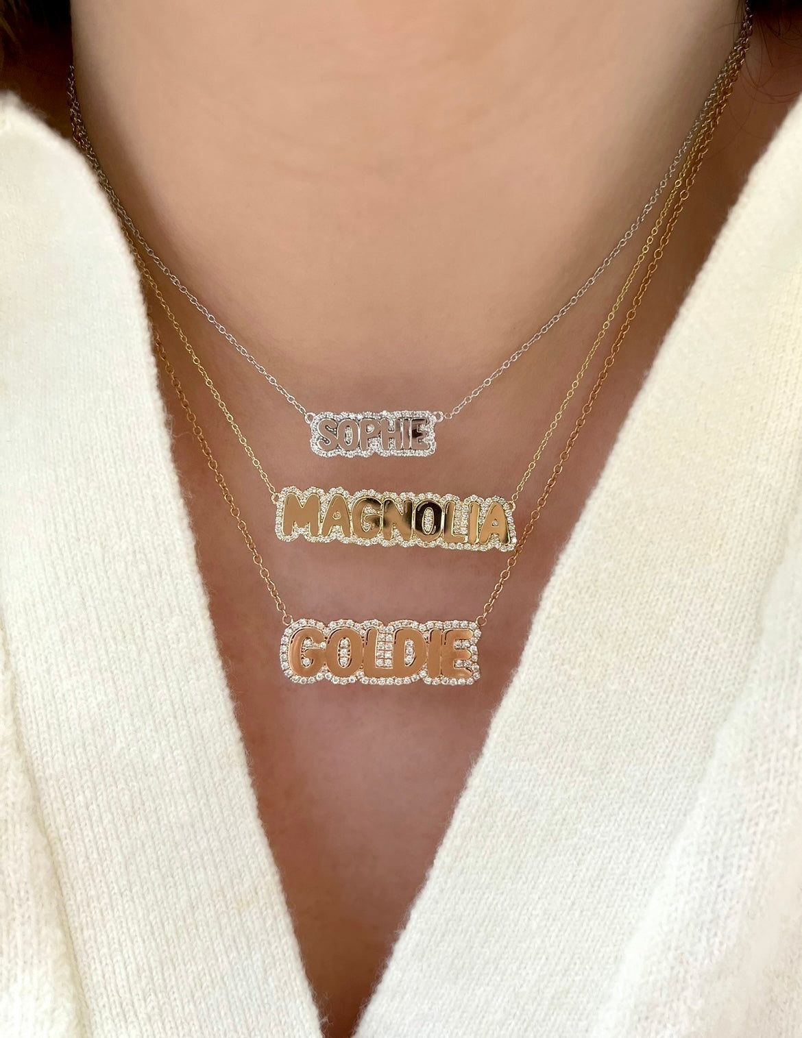 Large Bubble with Pave Outline Necklace