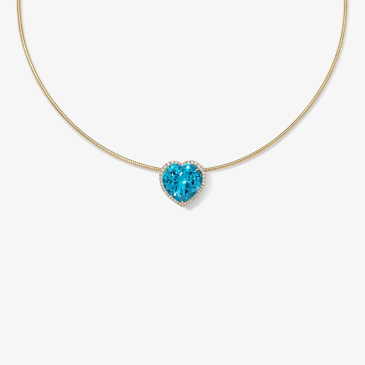 Swiss Blue Topaz Heart Button Pendant on Omega Chain
